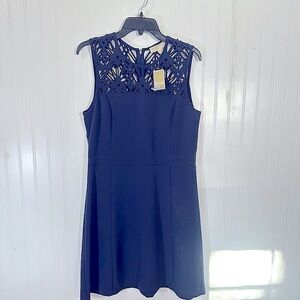 Michael Kors Dress Blue Navy Cut Out Floral Cutout 10 L NEW with tags